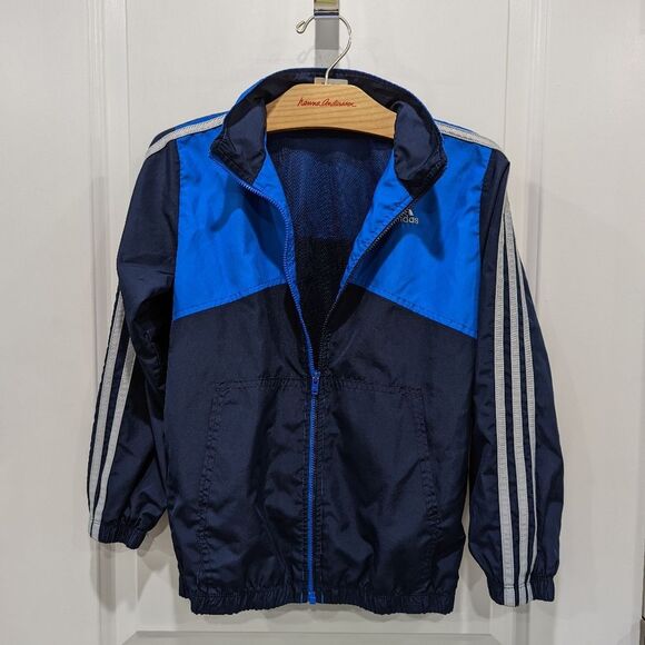 Adidas Navy Blue Light Weight Lightweight Wind Break Windbreaker Jacket Boys 7 - Picture 2 of 6